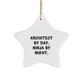 Architect Gifts from Men, Christmas Unique Star Ornaments with Funny Quote Architect By Day. Ninja By Night. - Image 1